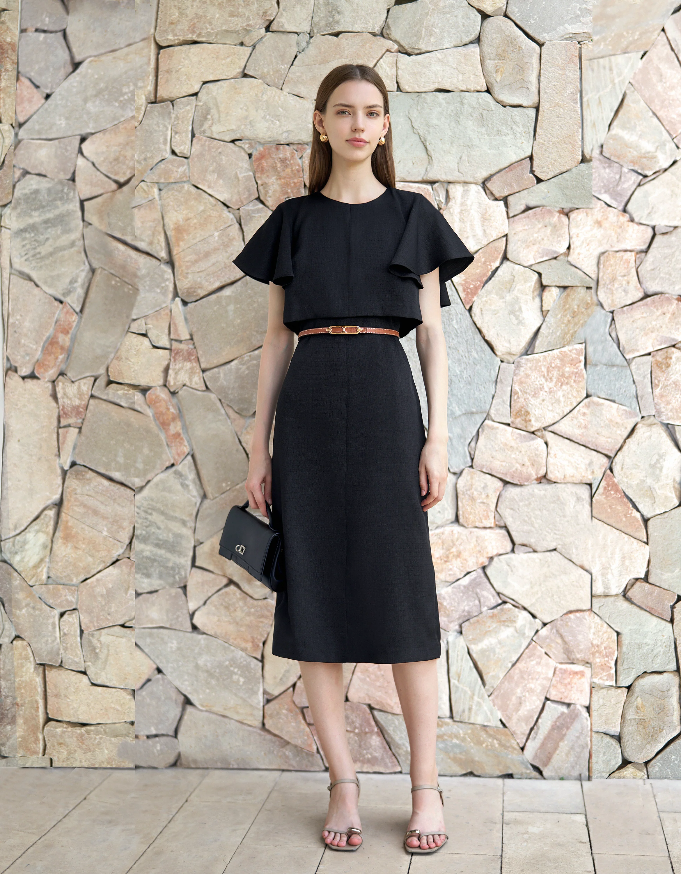 Ruffled Sleeve Midi Dress