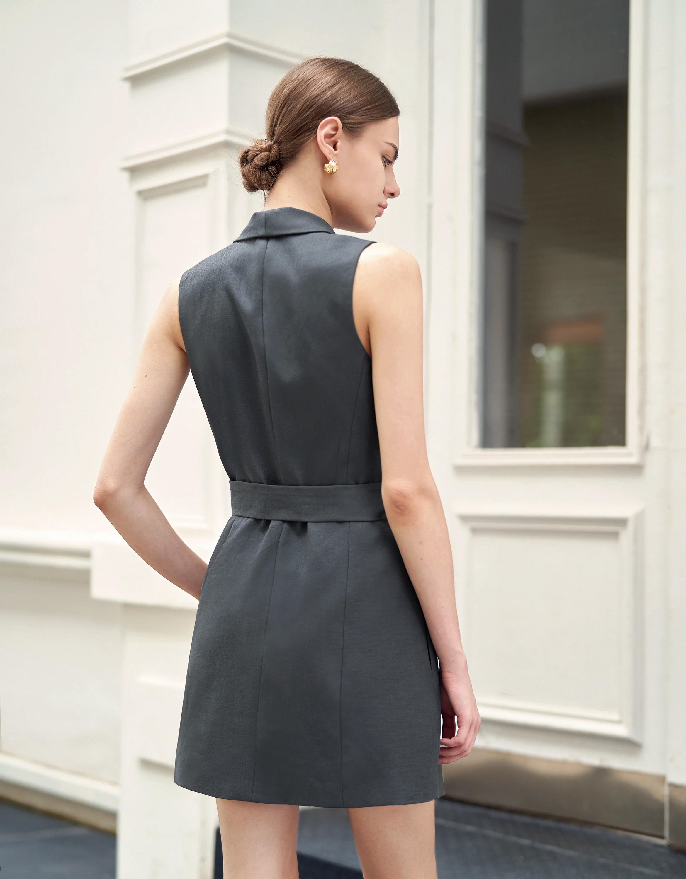 Shawl Collar Belted Waist Dress - Image 19