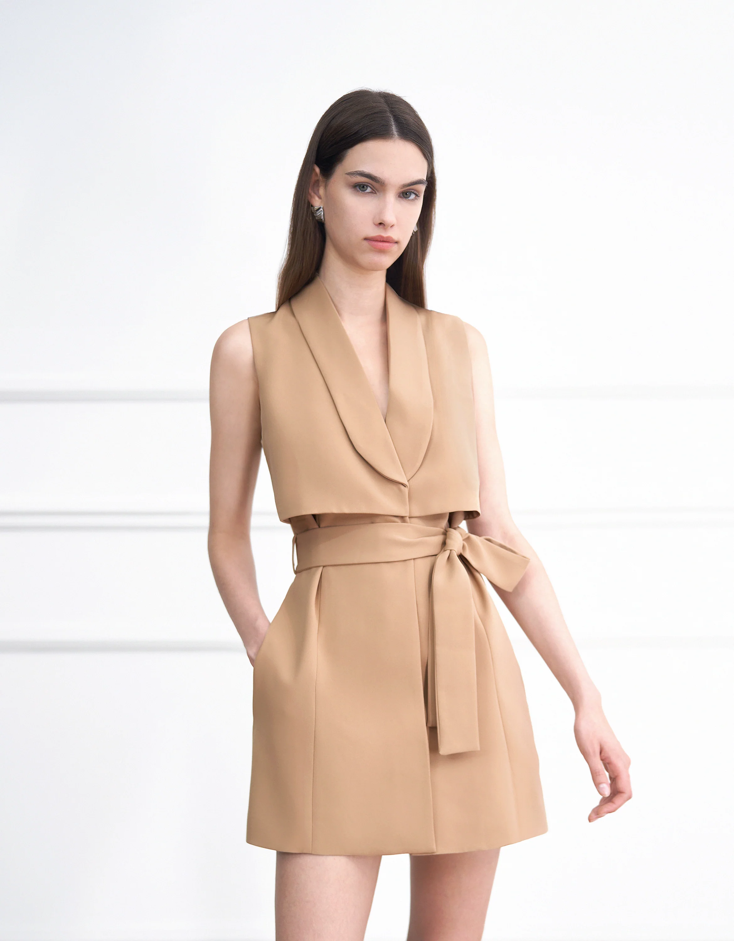 Shawl Collar Belted Waist Dress - Image 26