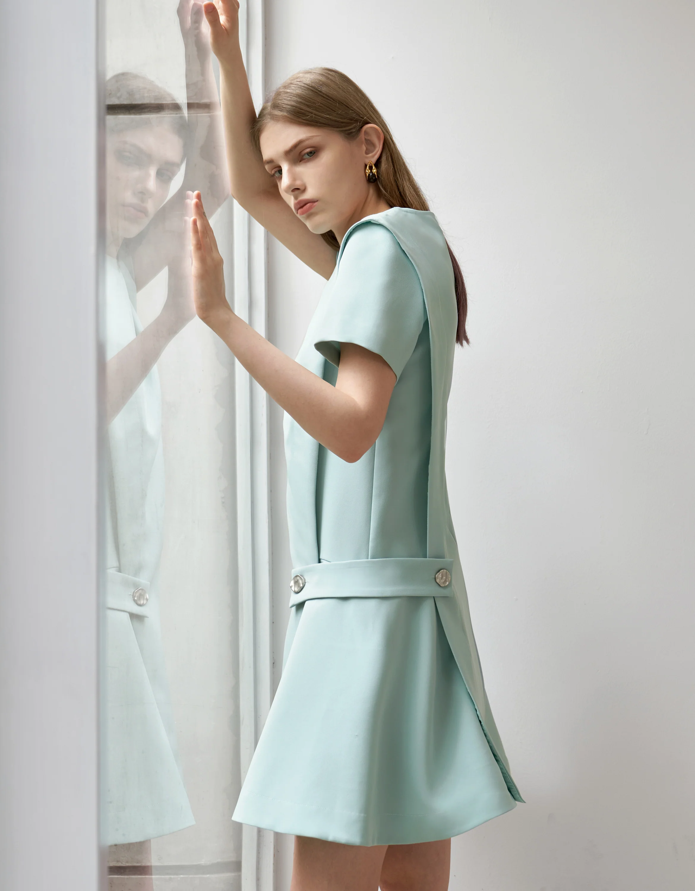 Short Sleeve Buttoned Side Dress - Image 43