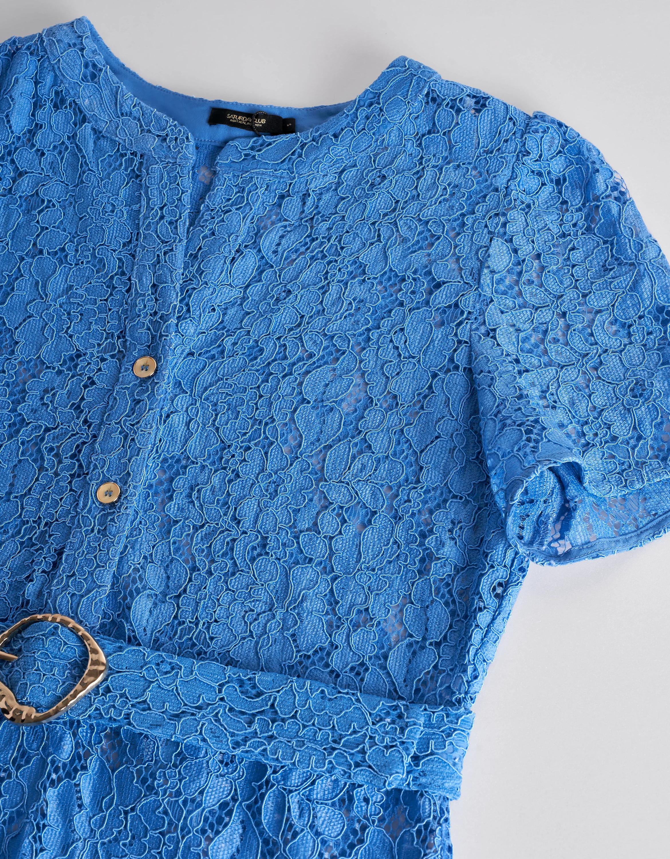 Short Sleeves Ruffled Hem Lace Dress - Image 6