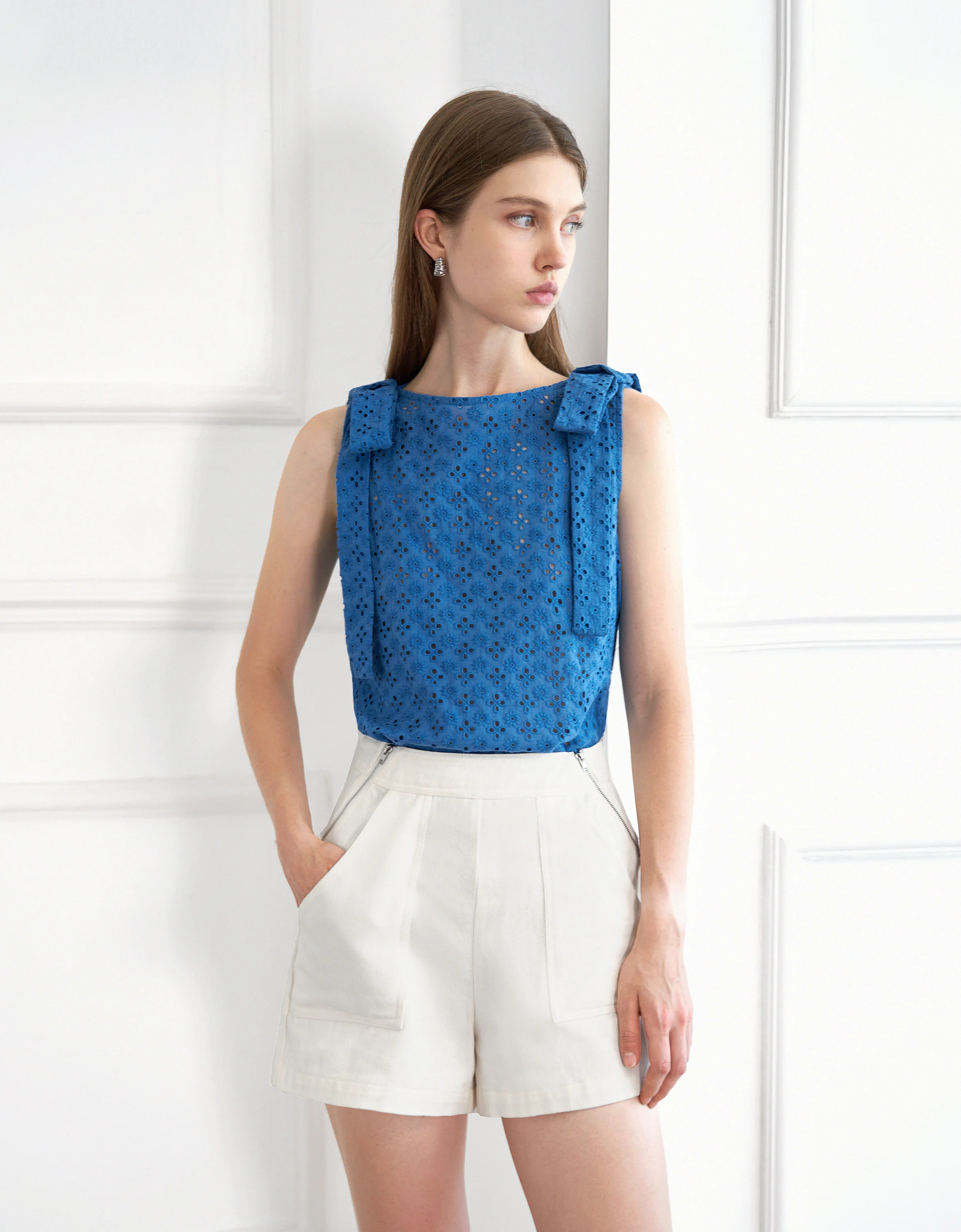 Shoulder Bows Cutwork Embroidery Top - Image 11