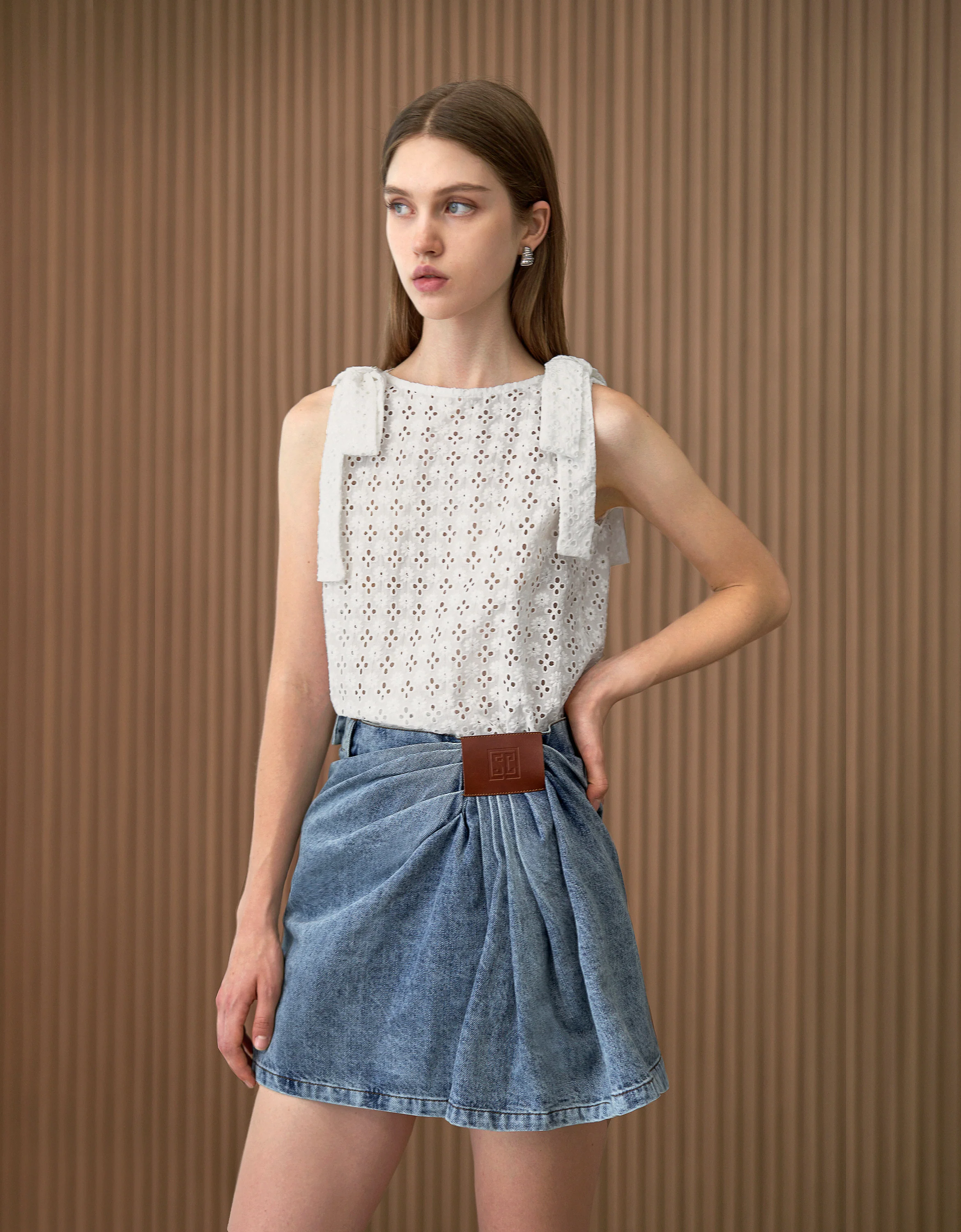 Shoulder Bows Cutwork Embroidery Top - Image 19