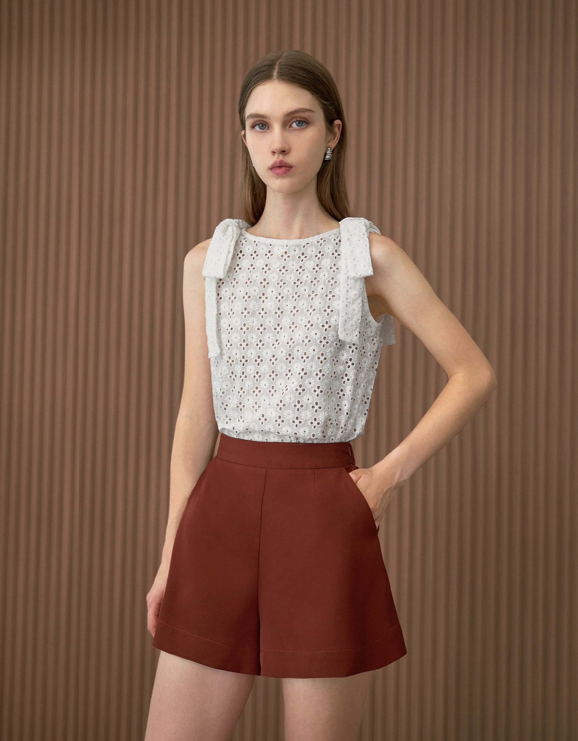 Shoulder Bows Cutwork Embroidery Top - Image 22