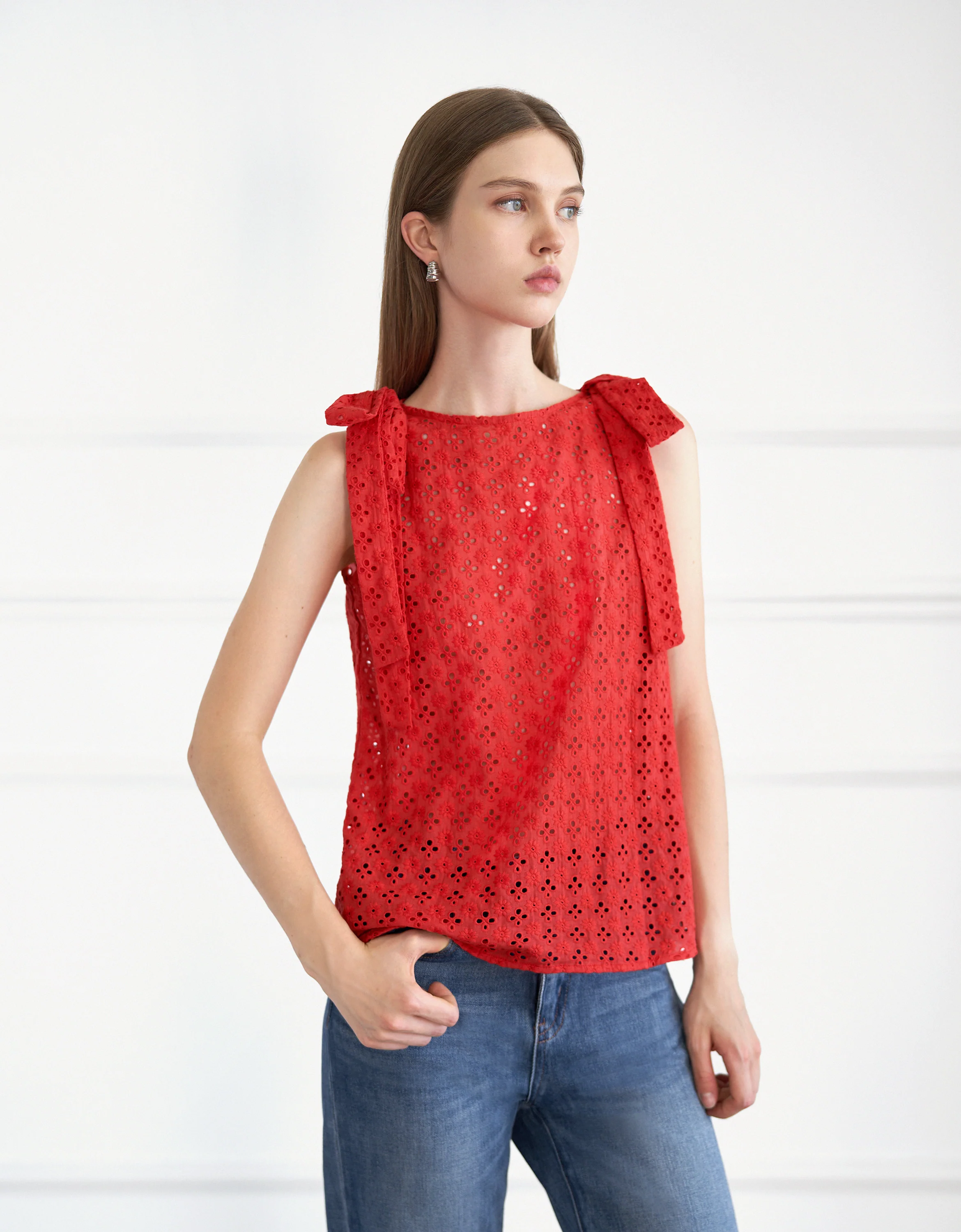 Shoulder Bows Cutwork Embroidery Top - Image 6