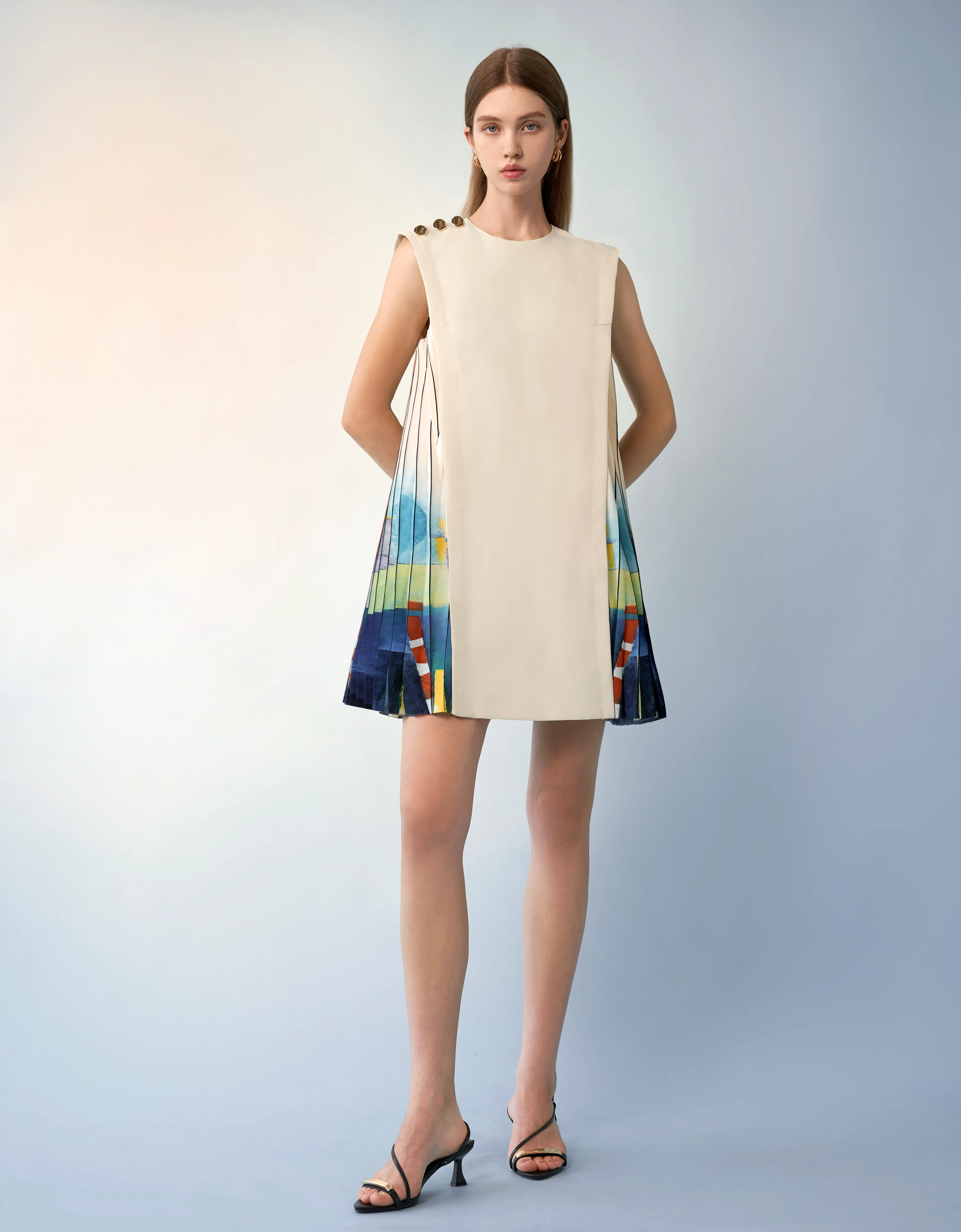 Side Printed Pleated Shift Dress - Image 38
