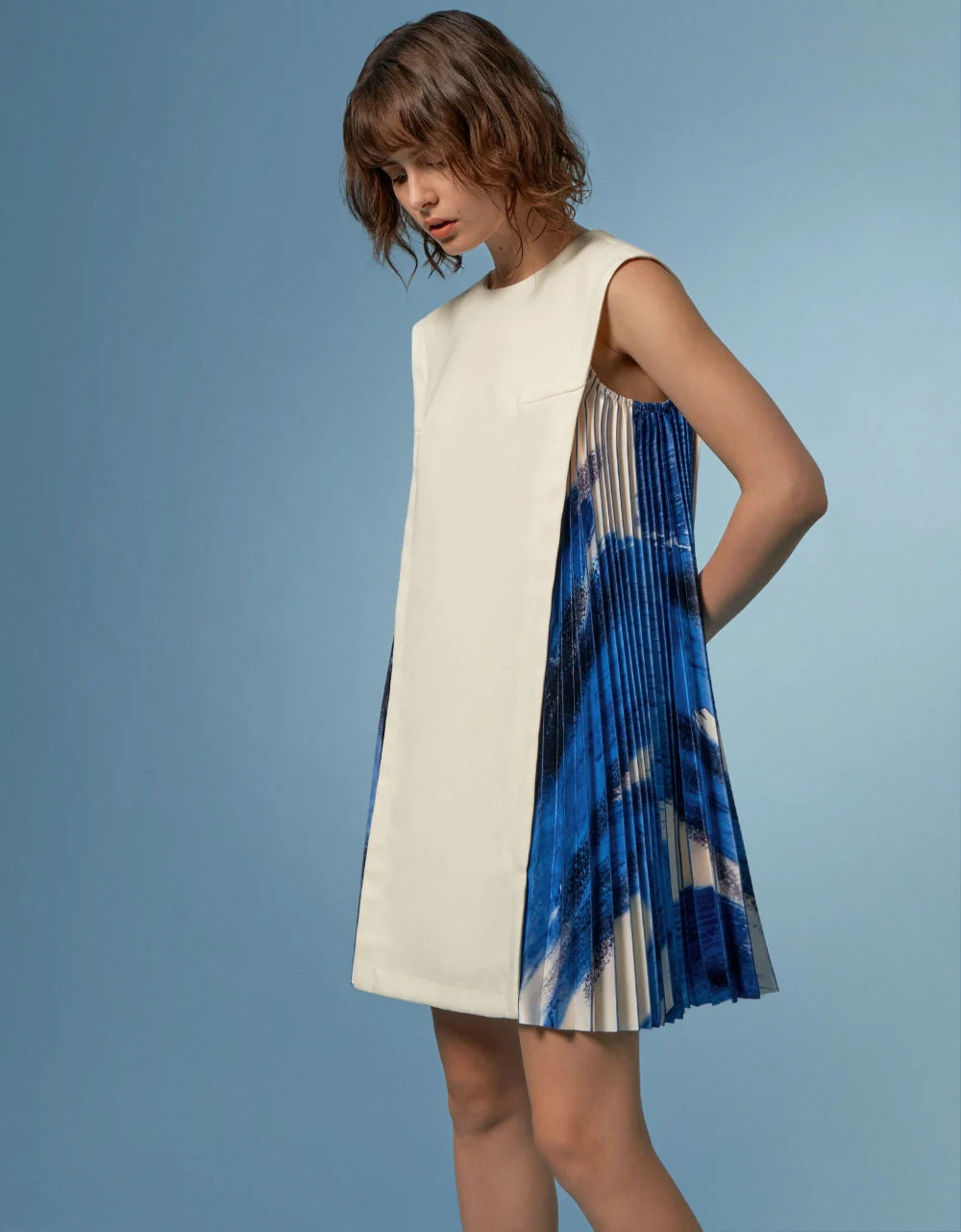 Side Printed Pleated Shift Dress - Image 59