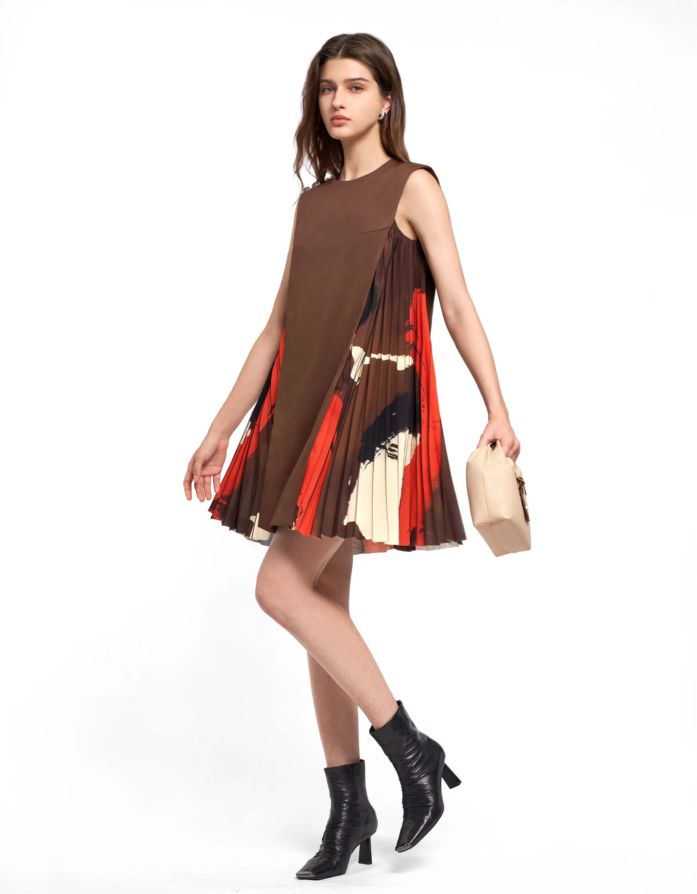 Side Printed Pleated Shift Dress - Image 78