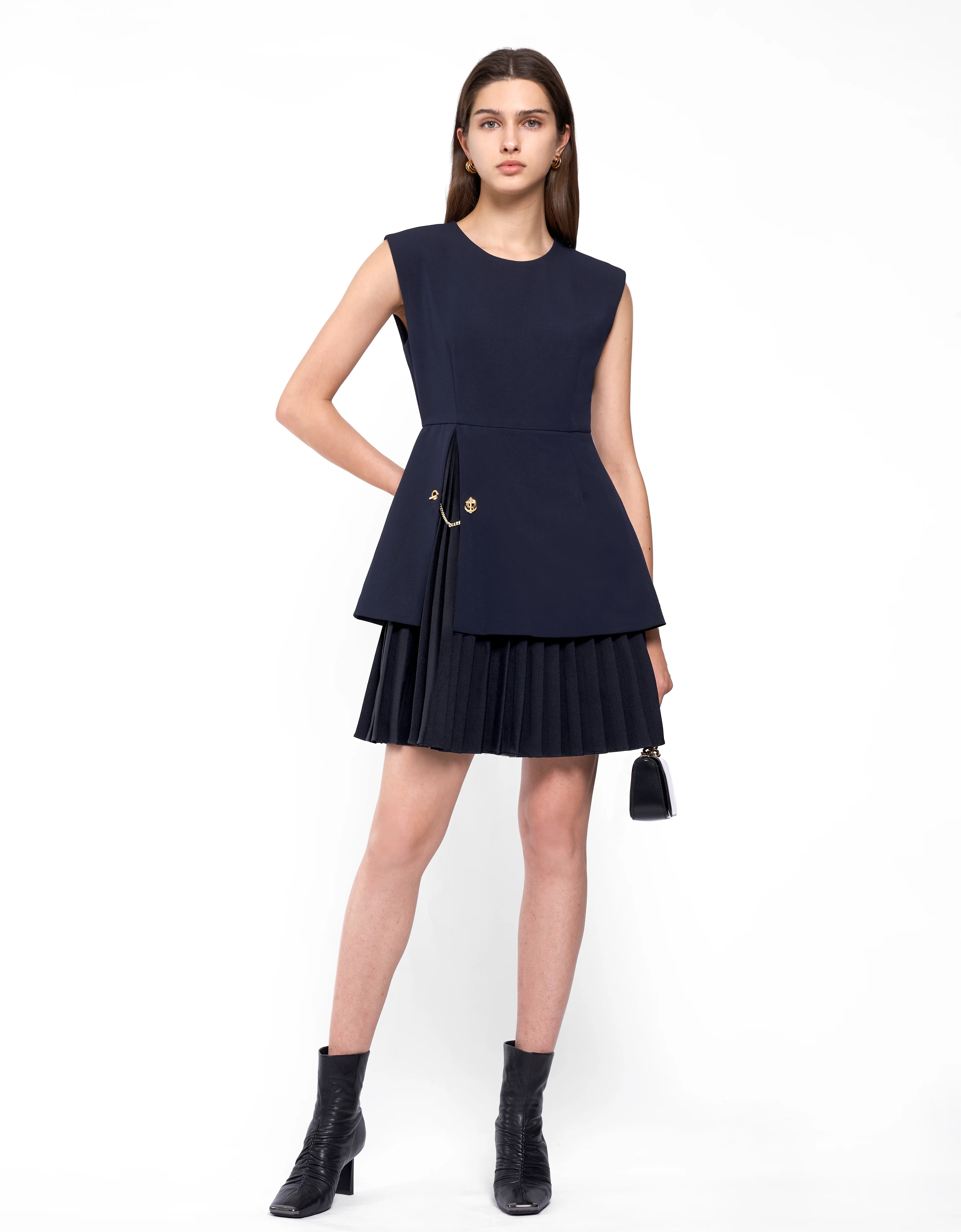 Side Slit Contrast Pleated Hem Dress - Image 11