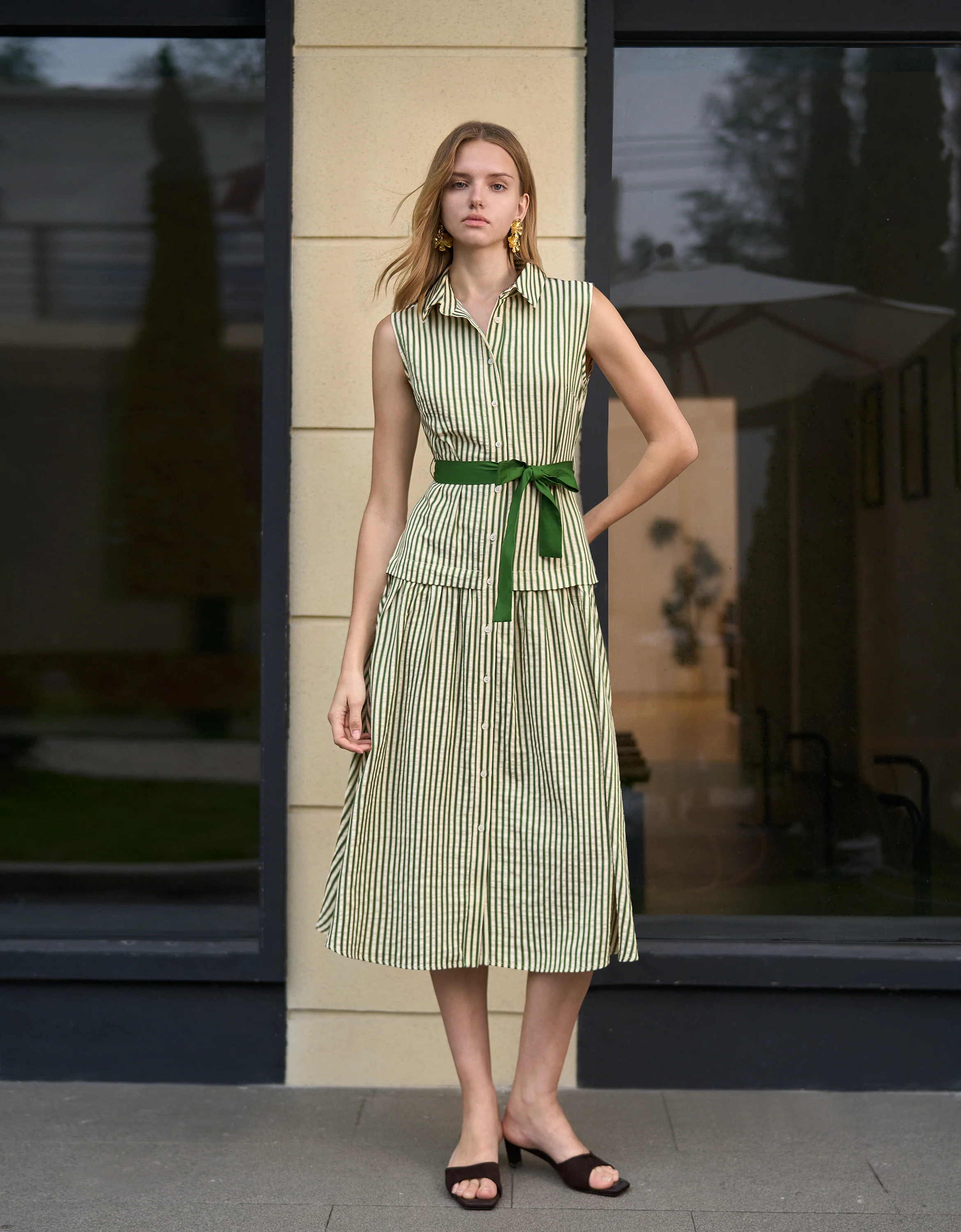 Sleeveless Layered Striped Midi Dress