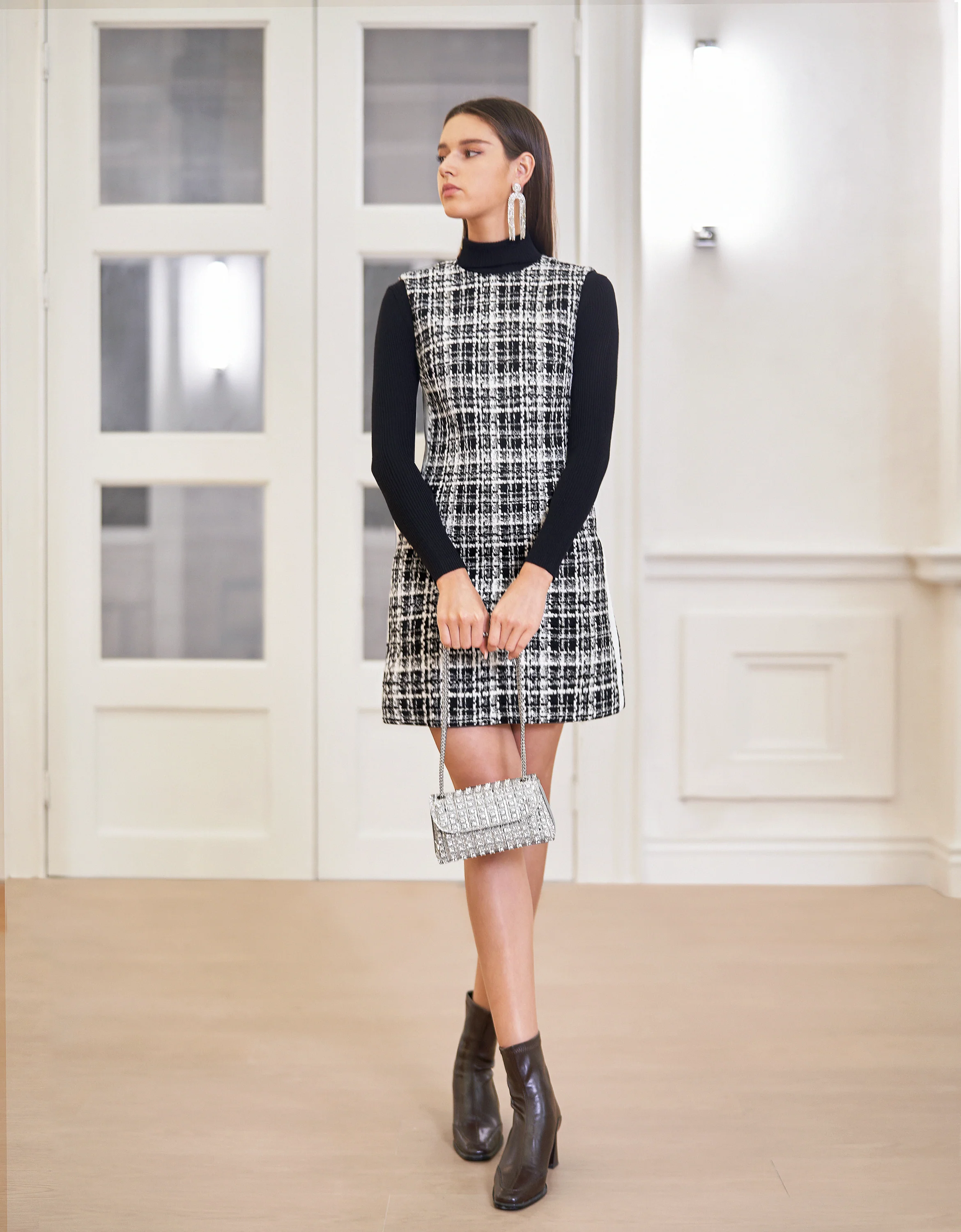 Sleeveless Tweed Checkered Dress