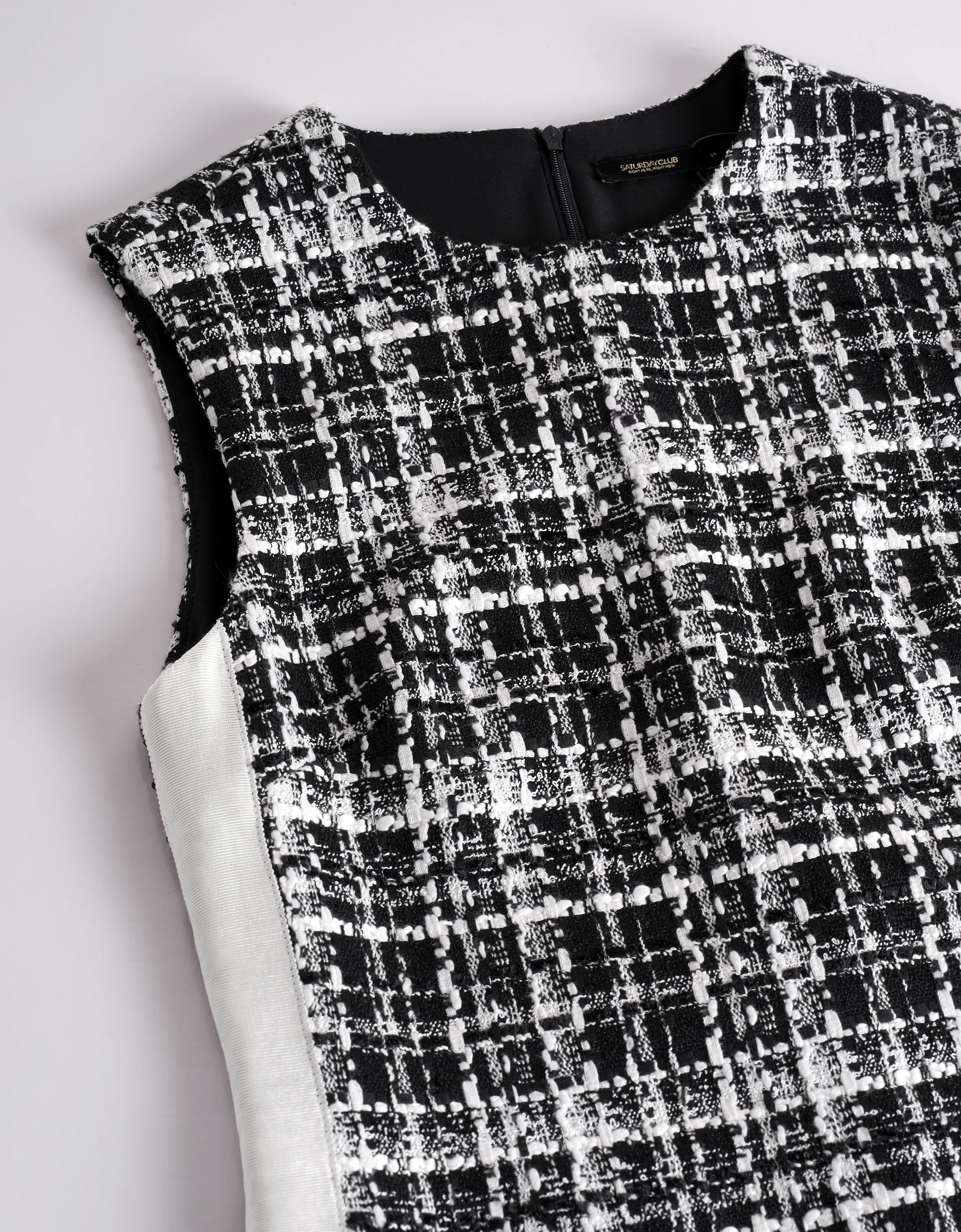 Sleeveless Tweed Checkered Dress - Image 5