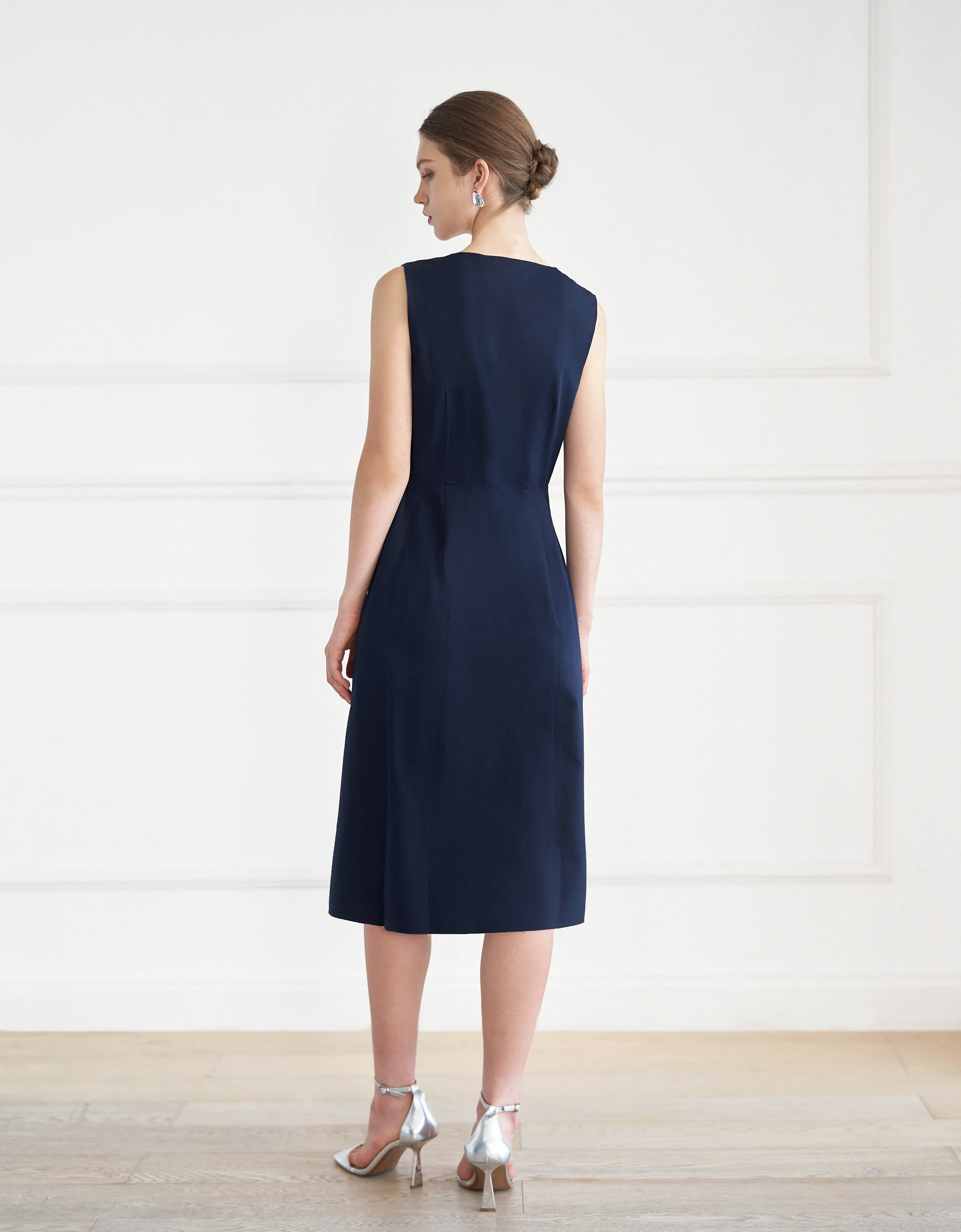 Square Neck Button Front Midi Dress - Image 3