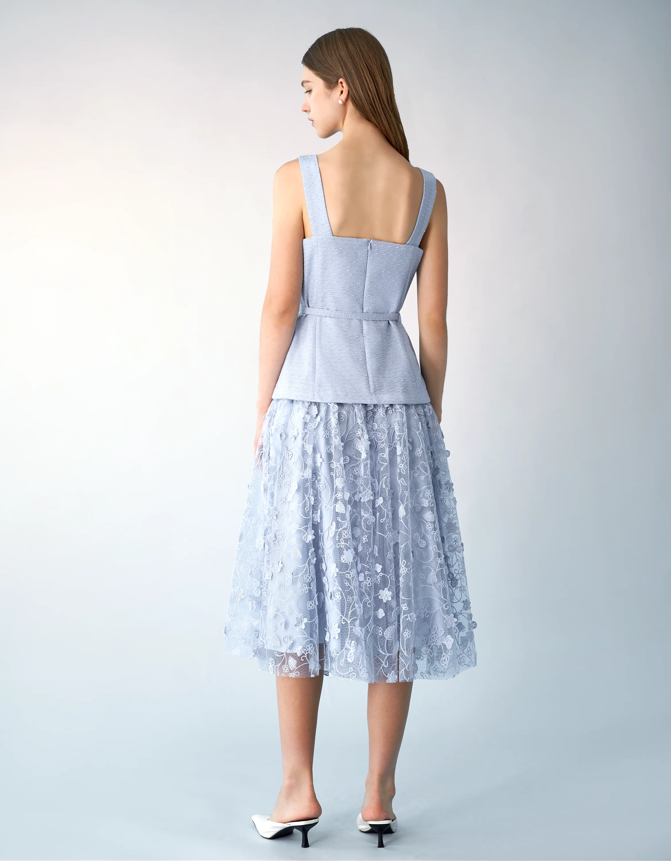 Square Neck Lace Skirt Midi Dress - Image 32