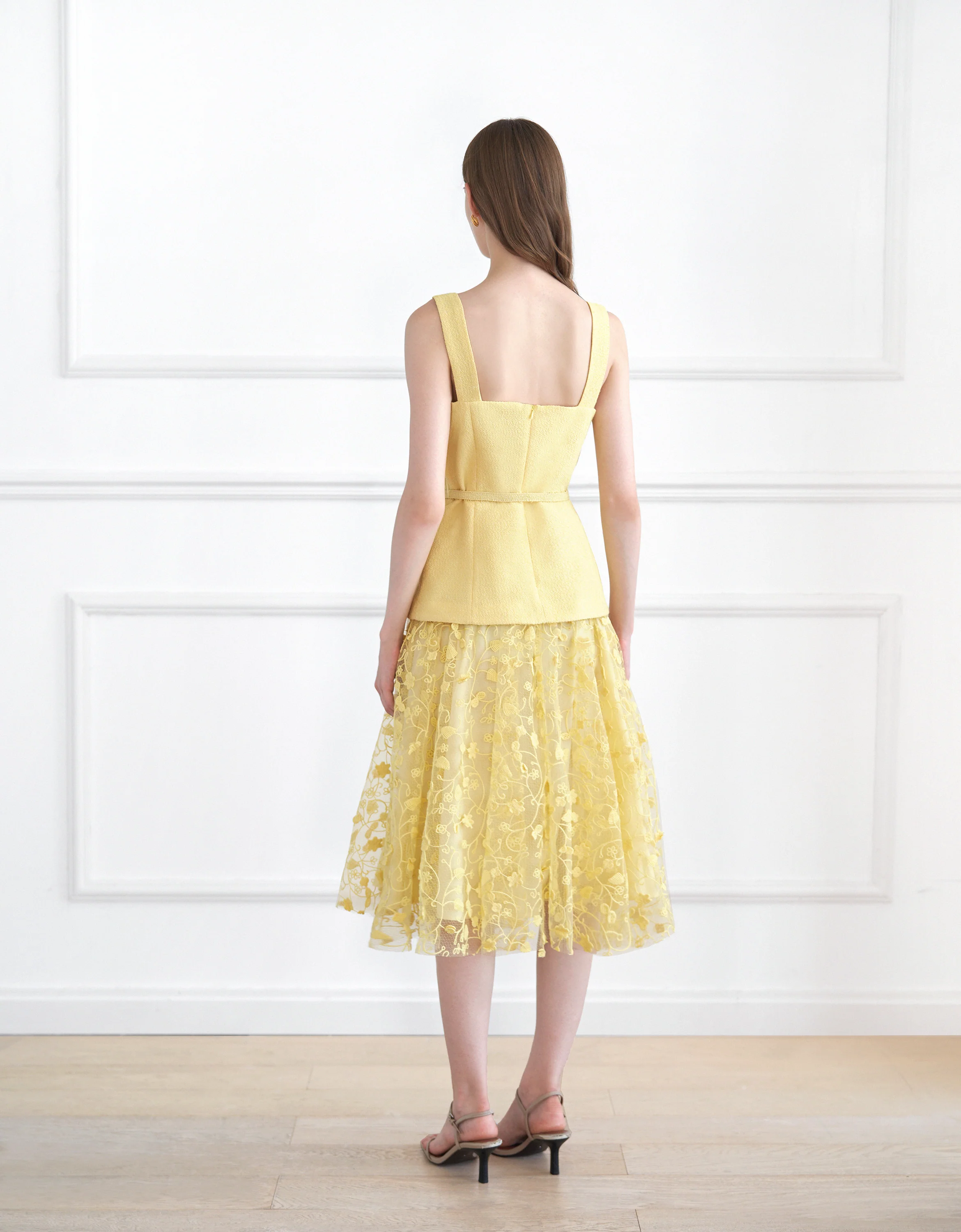 Square Neck Lace Skirt Midi Dress - Image 4