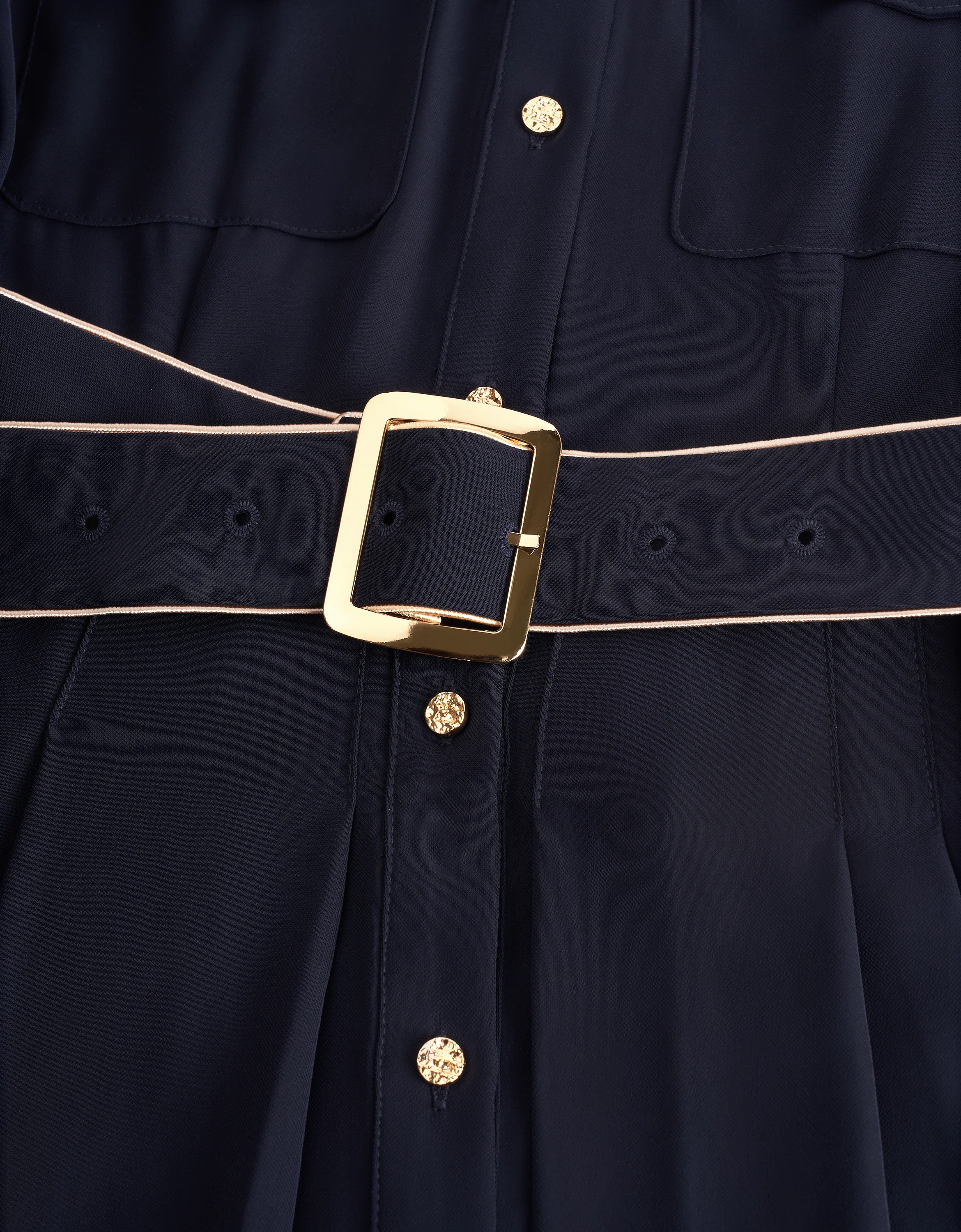 Stand Collar Pleated Shirt Dress - Image 14