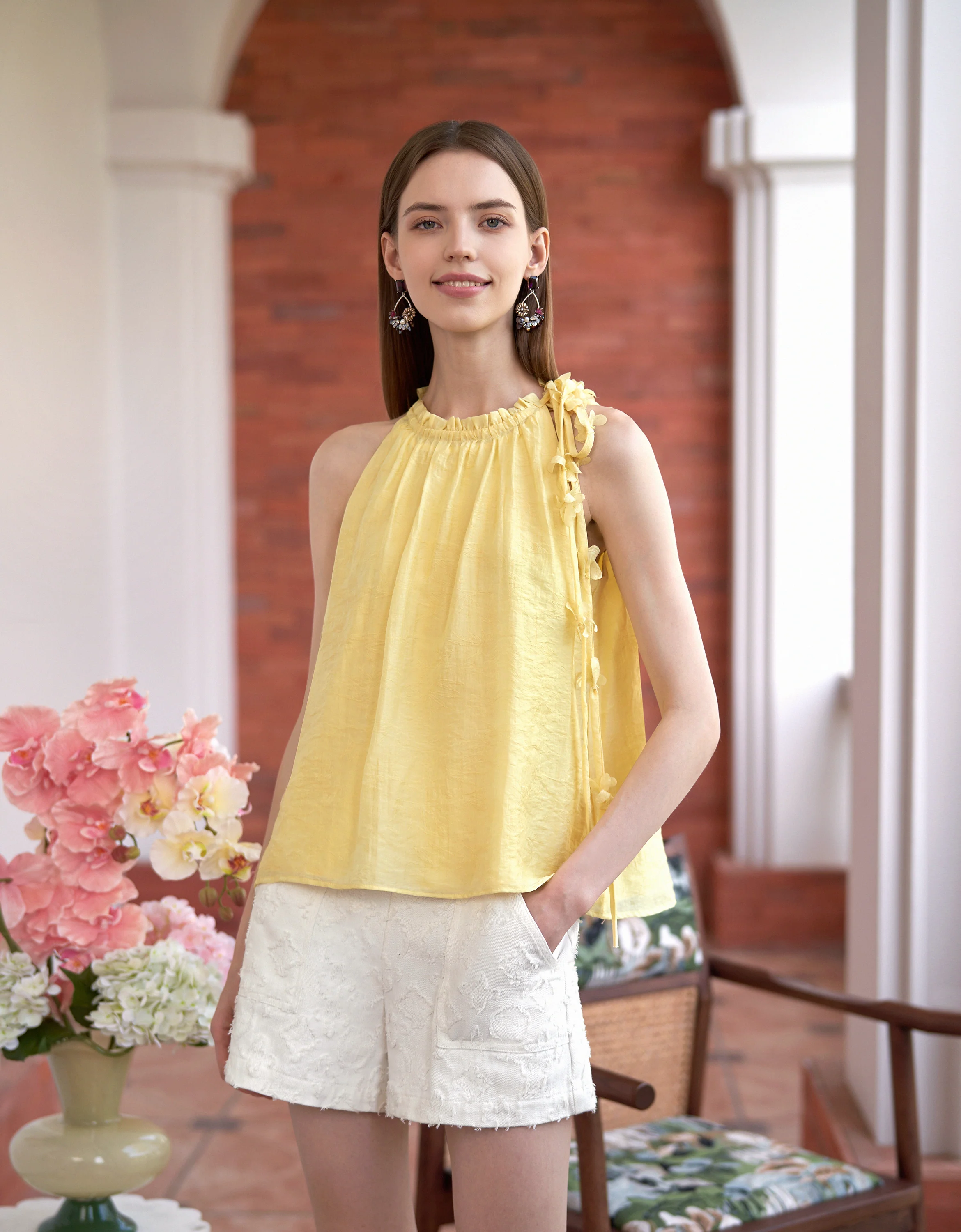 Tencel-blend 3D Floral Halterneck Top - Image 12