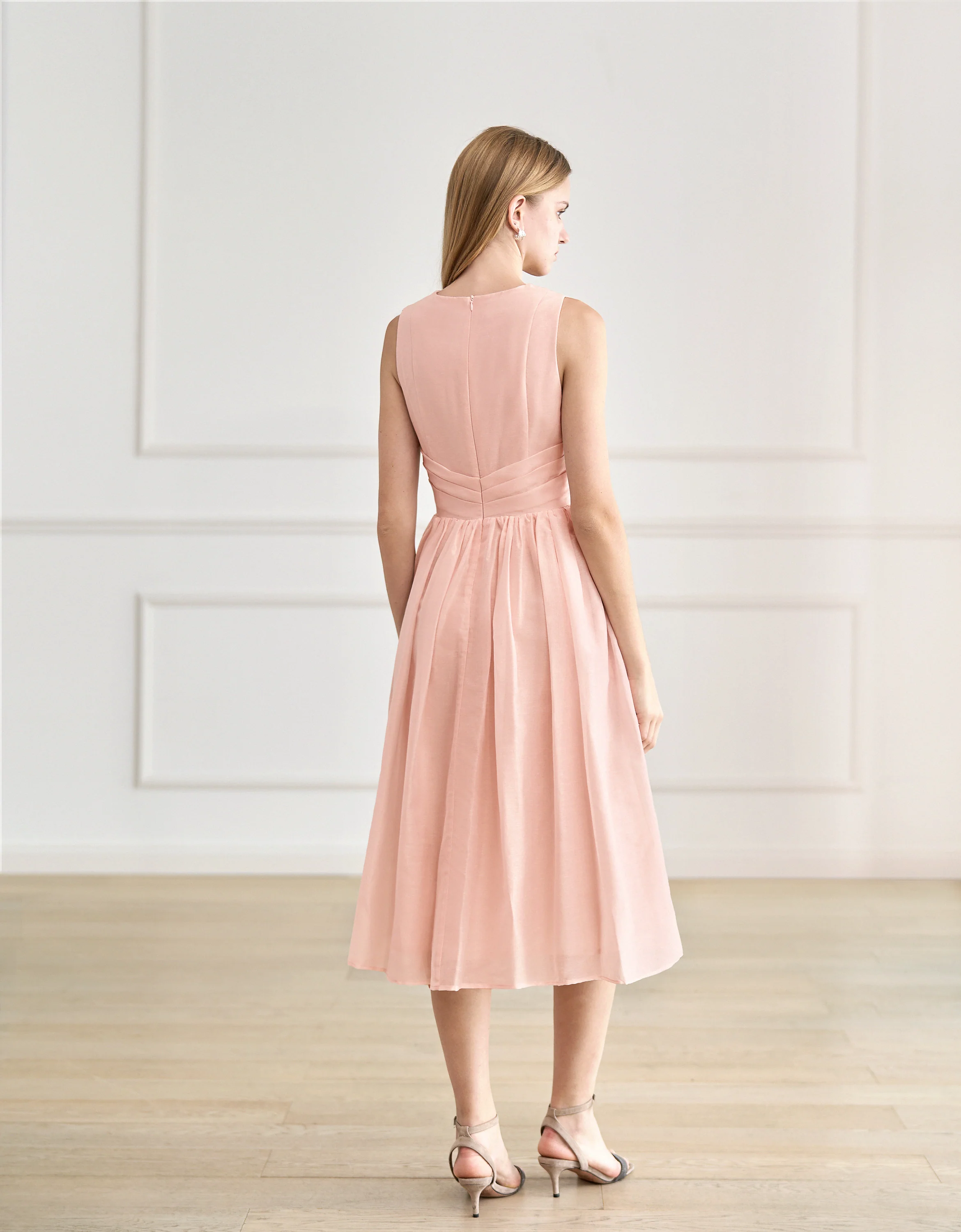 Tencel-linen Wrap Waist V-neck Dress - Image 3