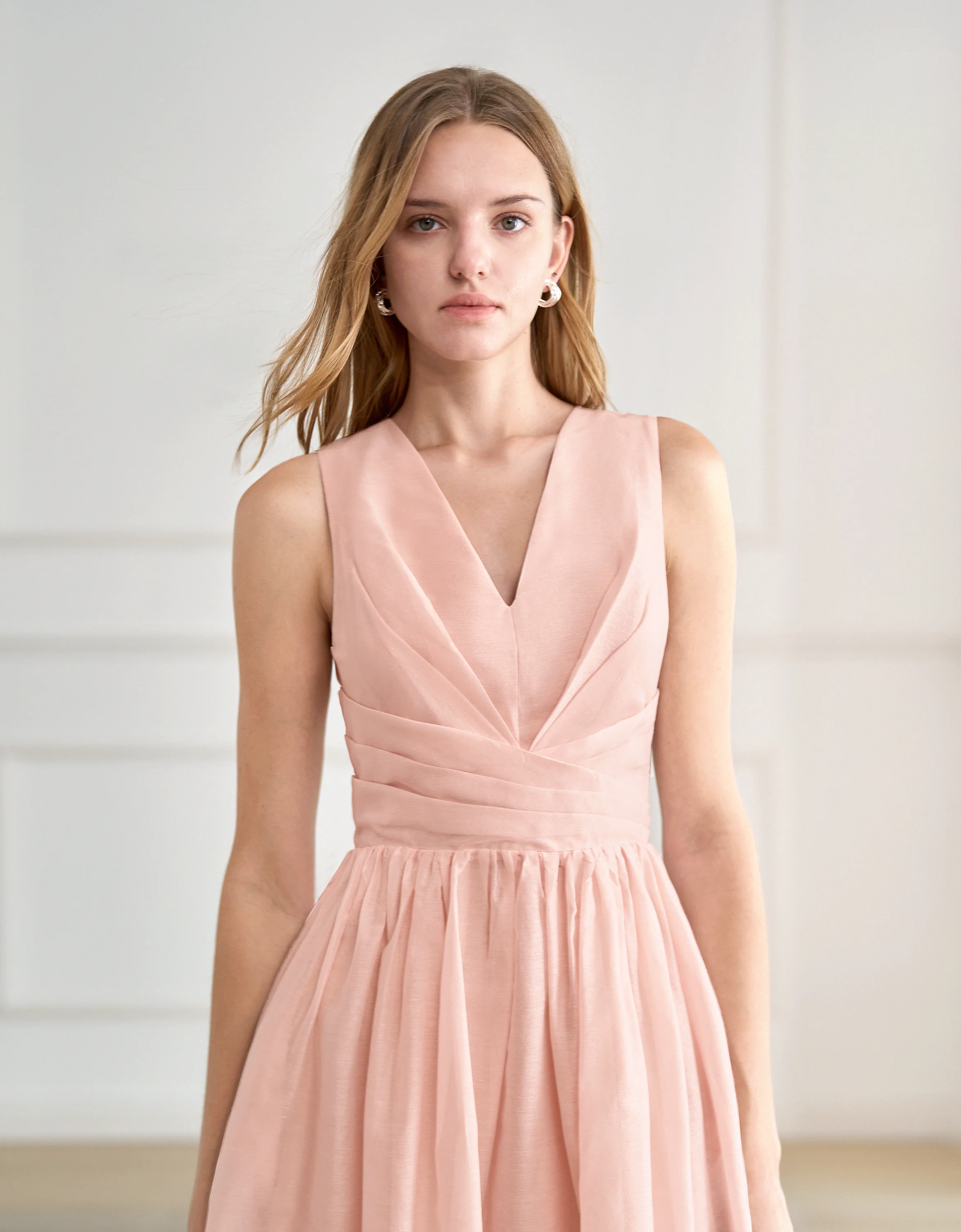 Tencel-linen Wrap Waist V-neck Dress - Image 4