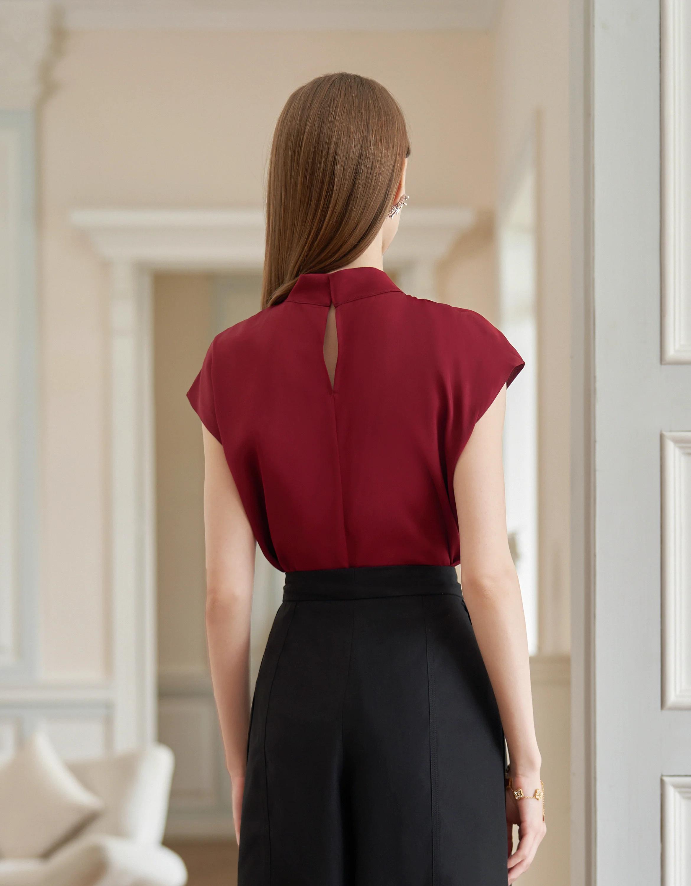 Twisted Neckline Stand Collar Top - Image 17