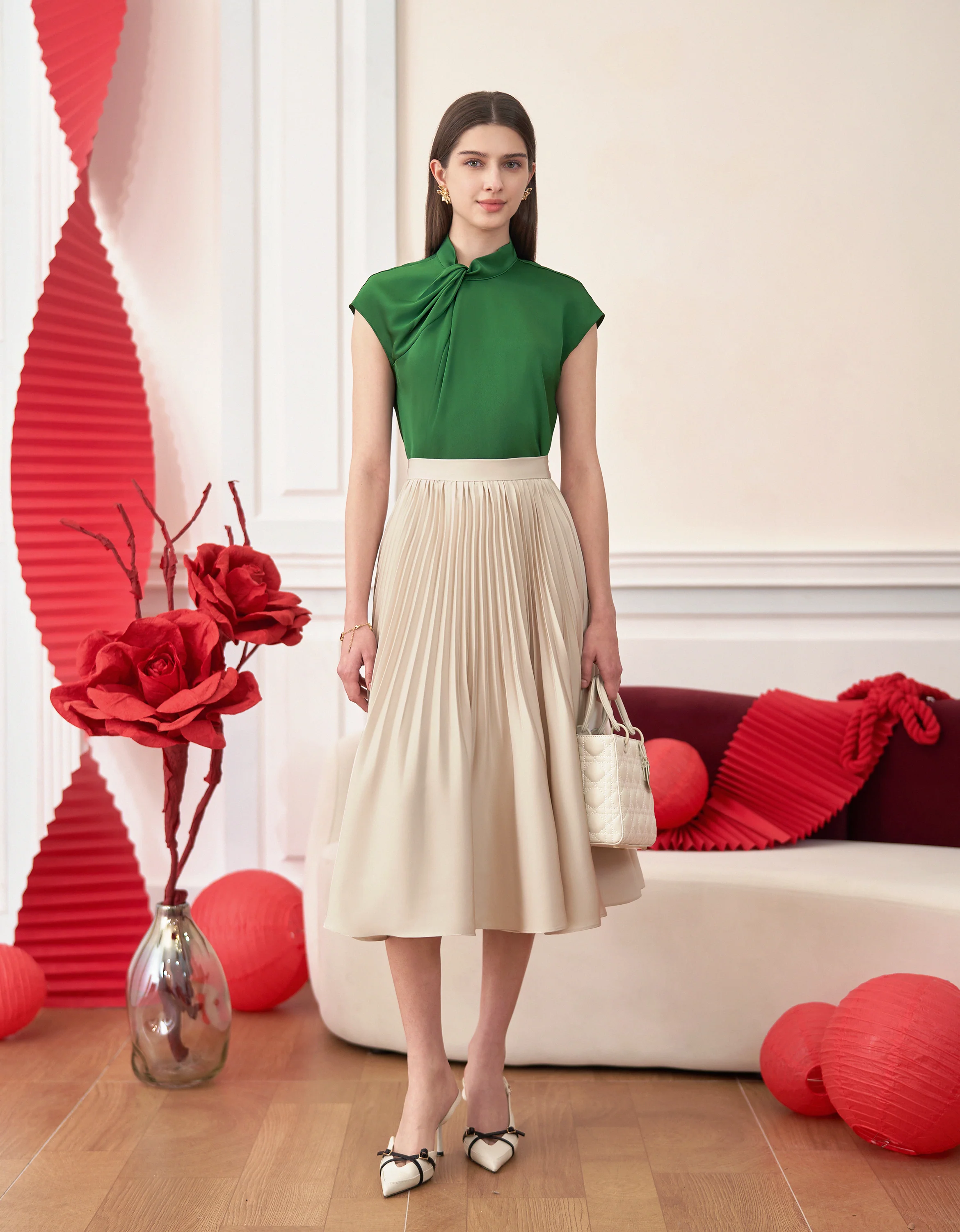 Twisted Neckline Stand Collar Top - Image 22