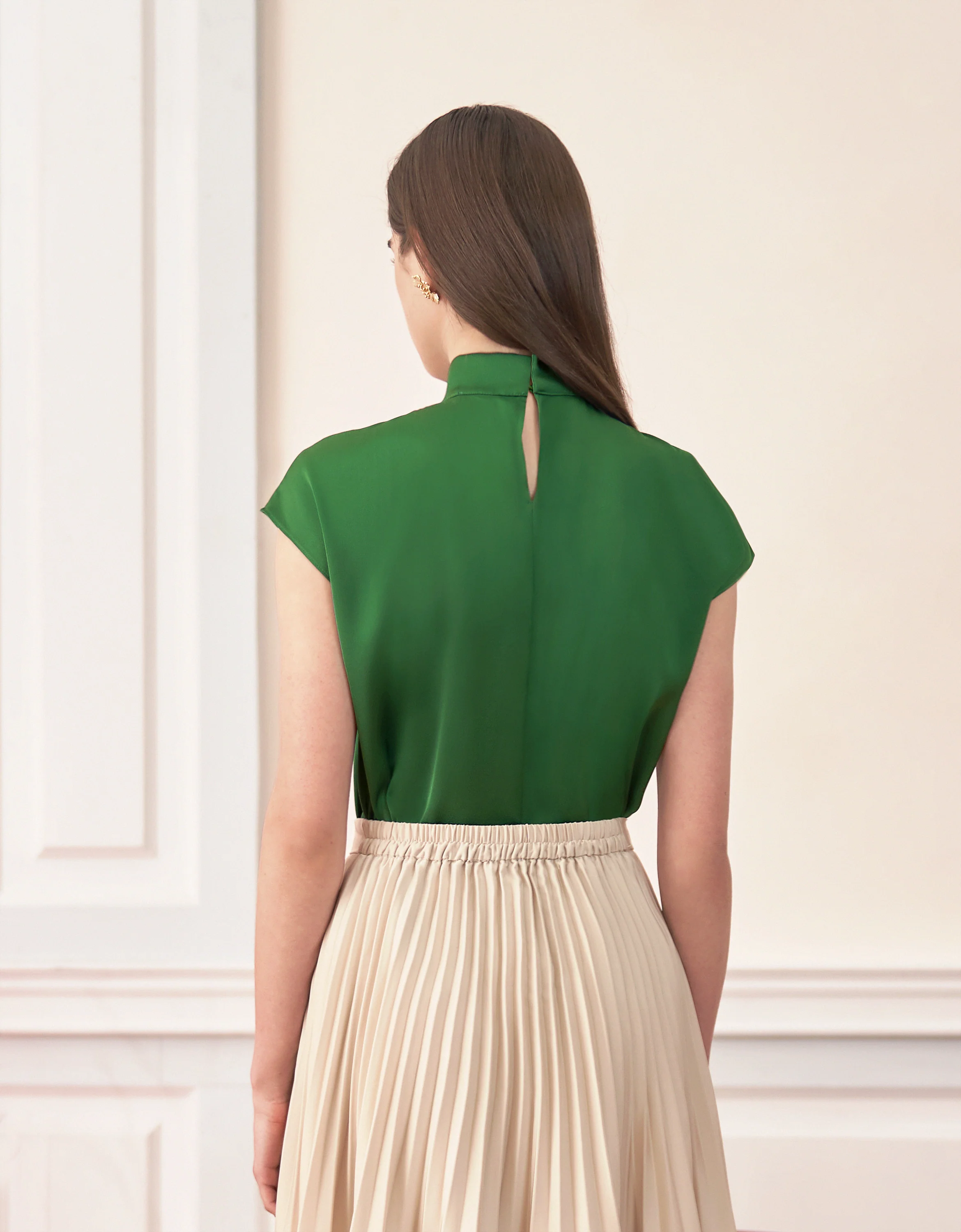 Twisted Neckline Stand Collar Top - Image 24