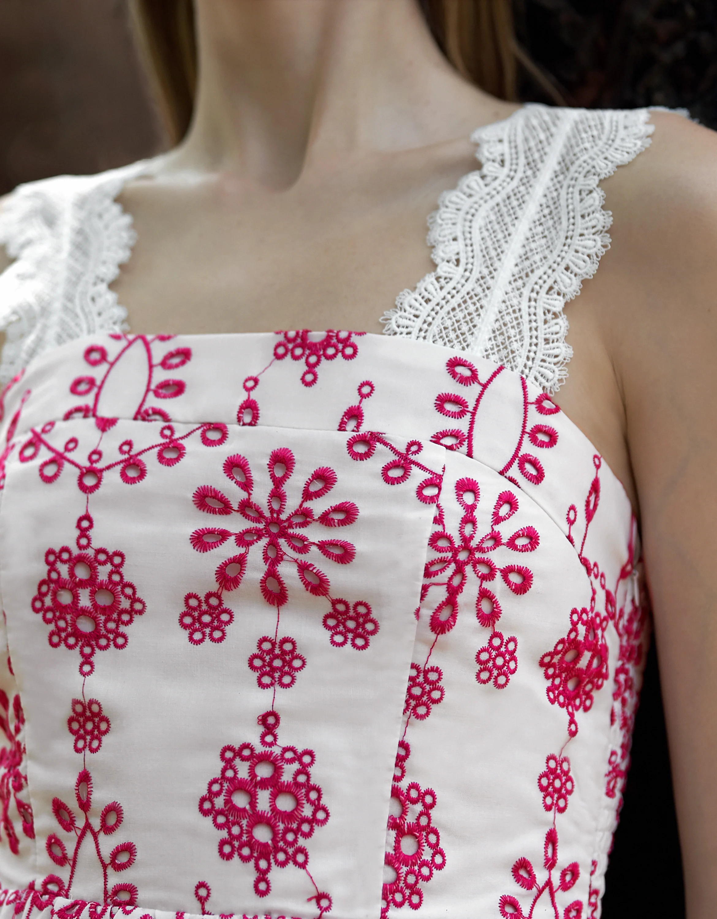 Two-tone Embroidered Midi Strap Dress - Image 5
