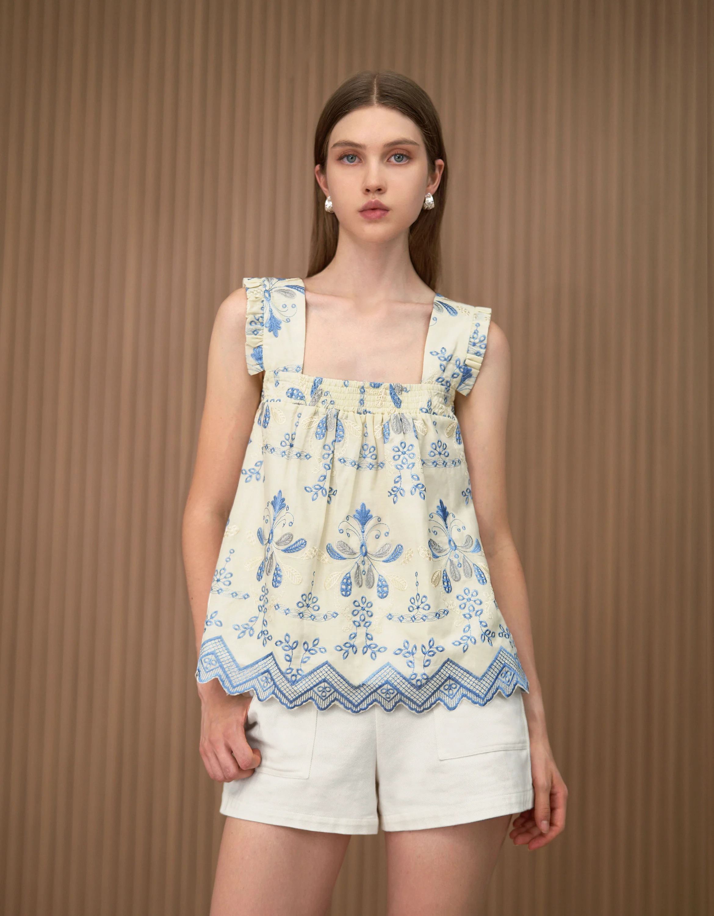 Two-tone Embroidered Sleeveless Top
