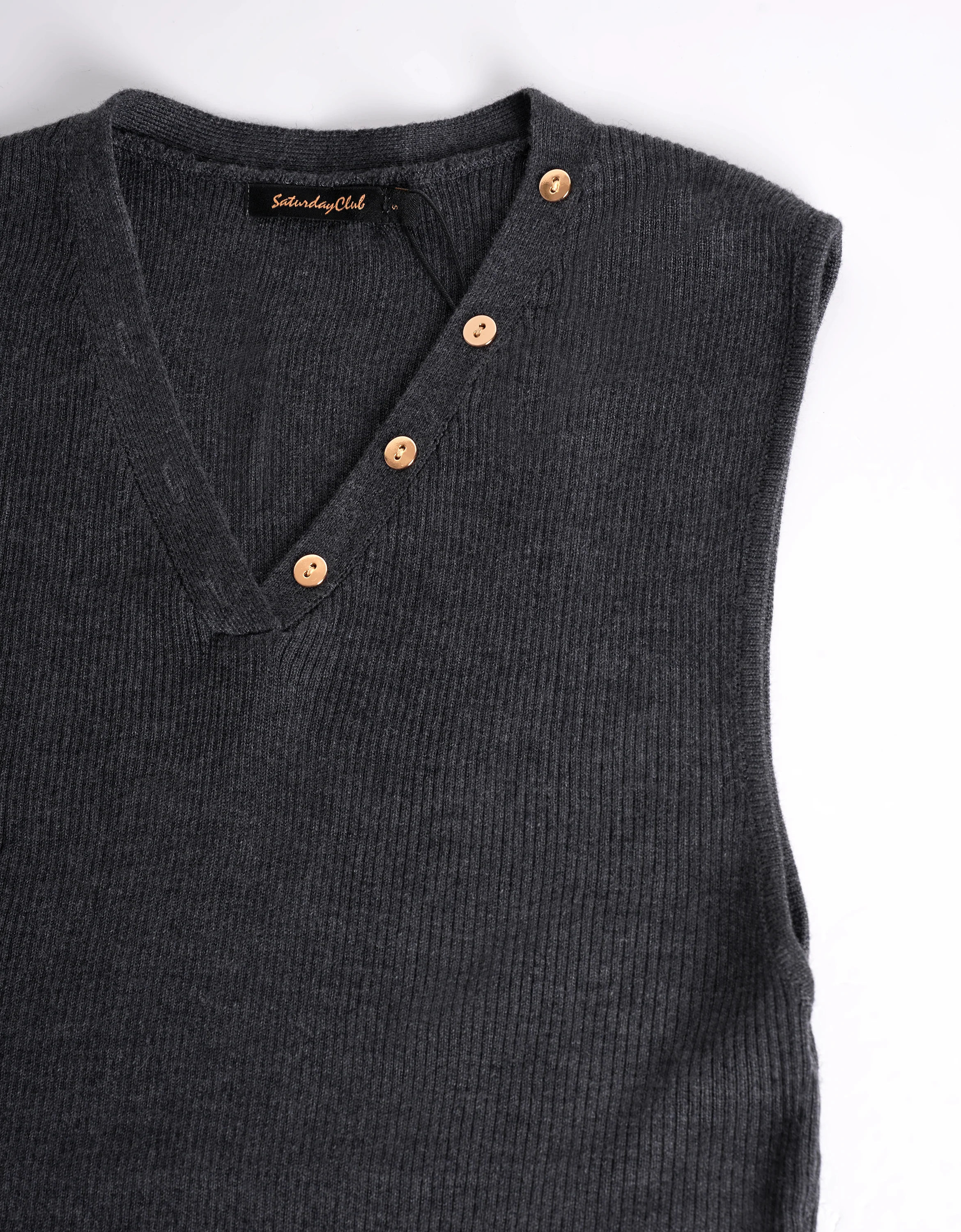 V-neck Button Detail Sleeveless Knit Top - Image 5