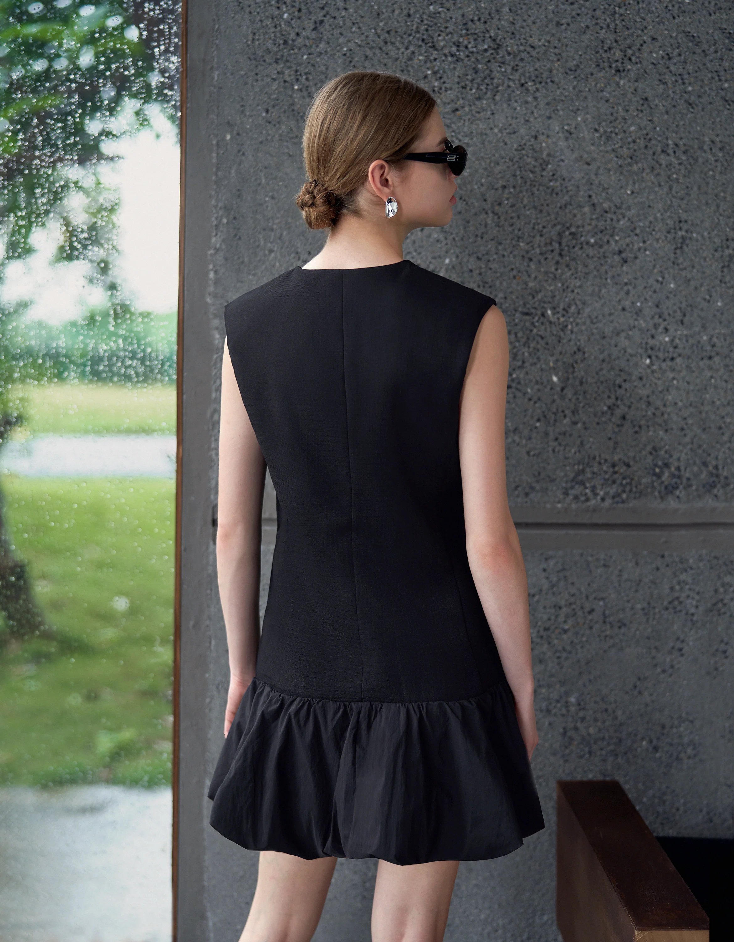 V-neck Button Front Bubble Hem Dress - Image 2