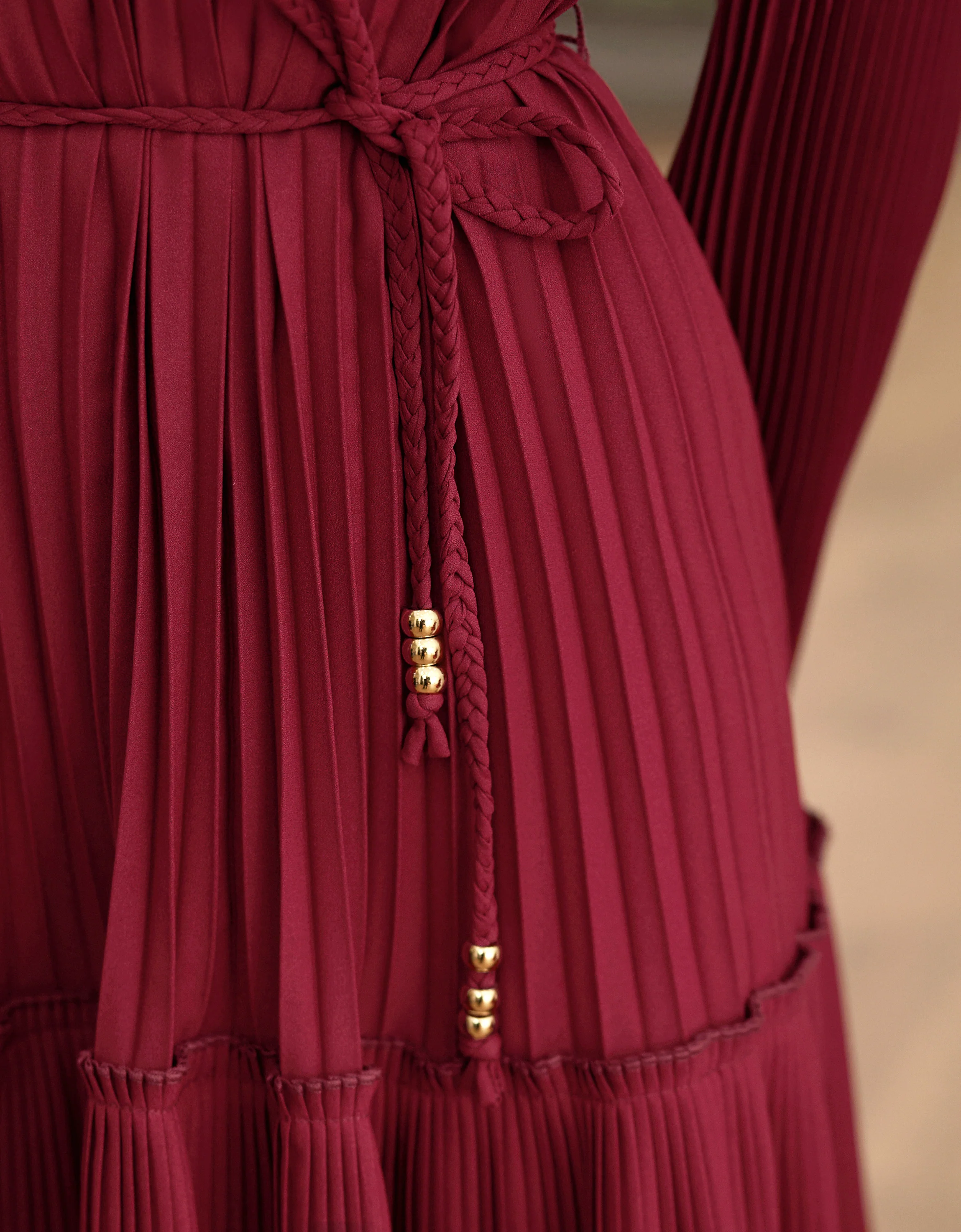 V-neck Long Sleeve Pleated Dress - Image 4