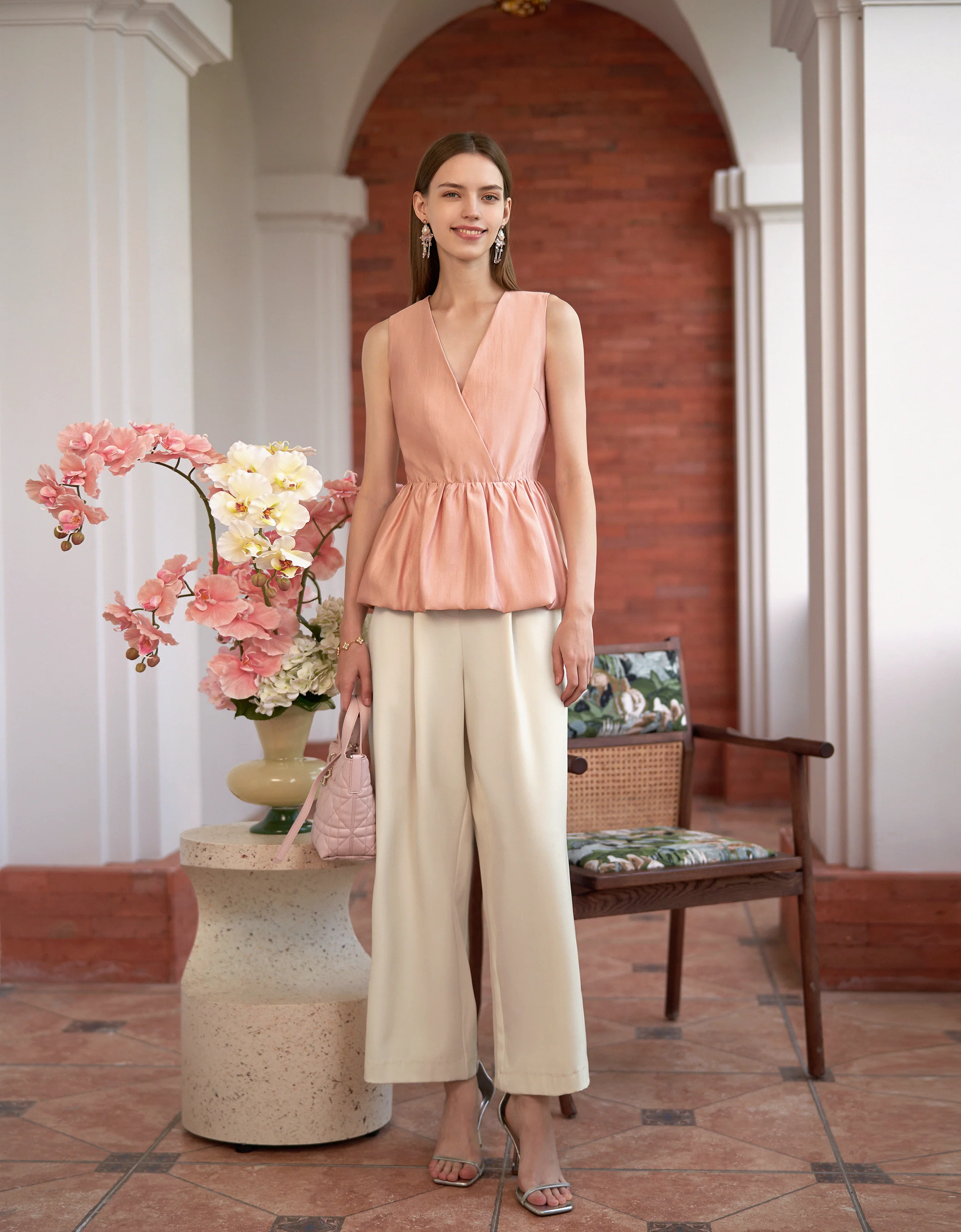 V-neck Ruffled Hem Sleeveless Top - Image 2