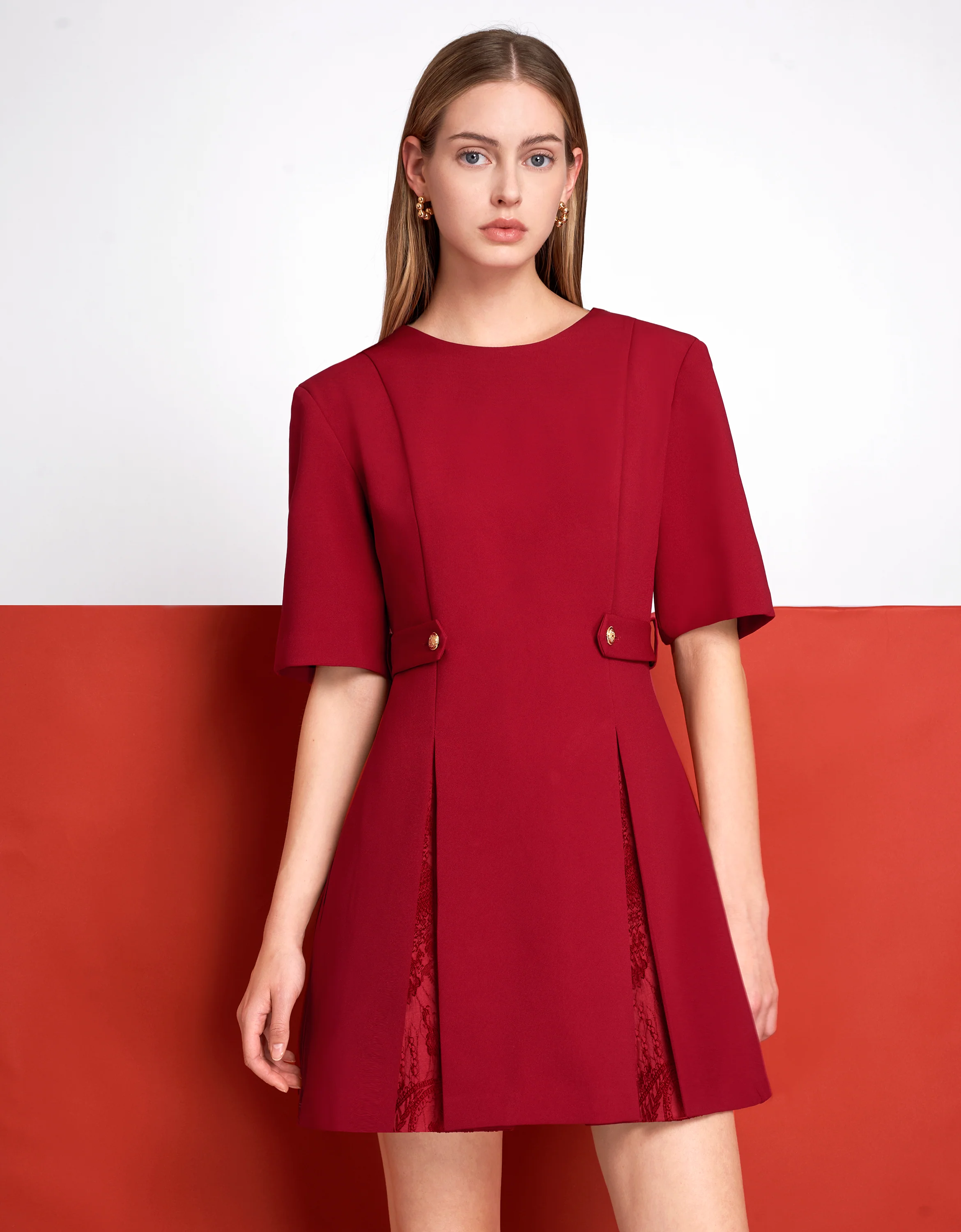 Waist Tab Pleated A-line Dress - Image 16