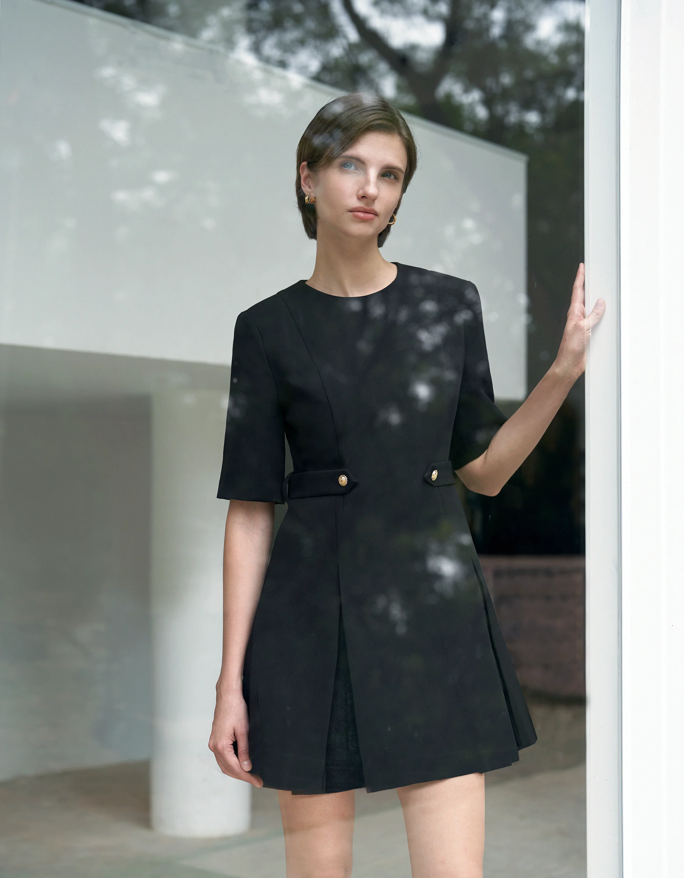 Waist Tab Pleated A-line Dress - Image 9